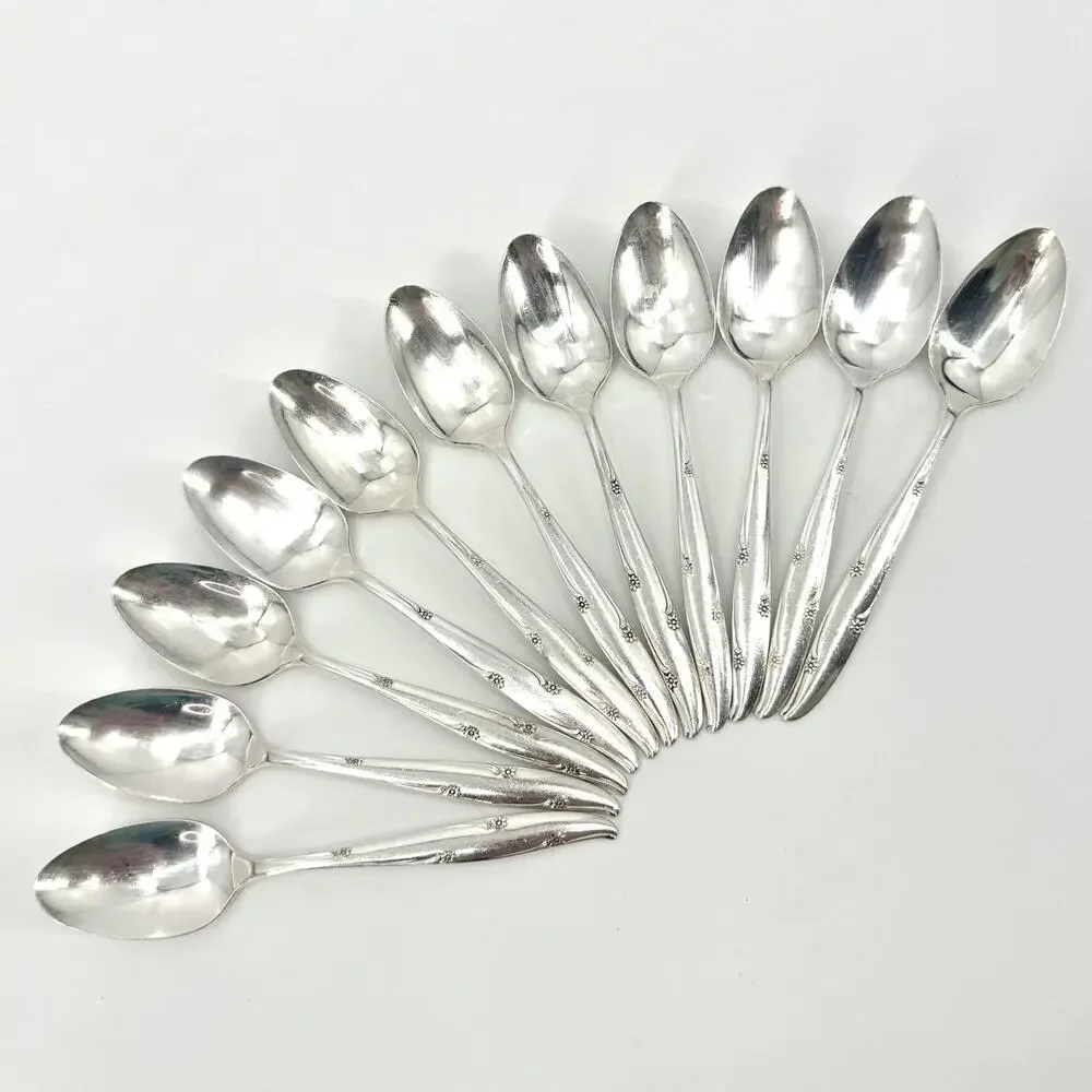 Lot of 11 Oneida Community SILVER FLOWER 1960s Silverplate Oval Teaspoons 5 7/8
